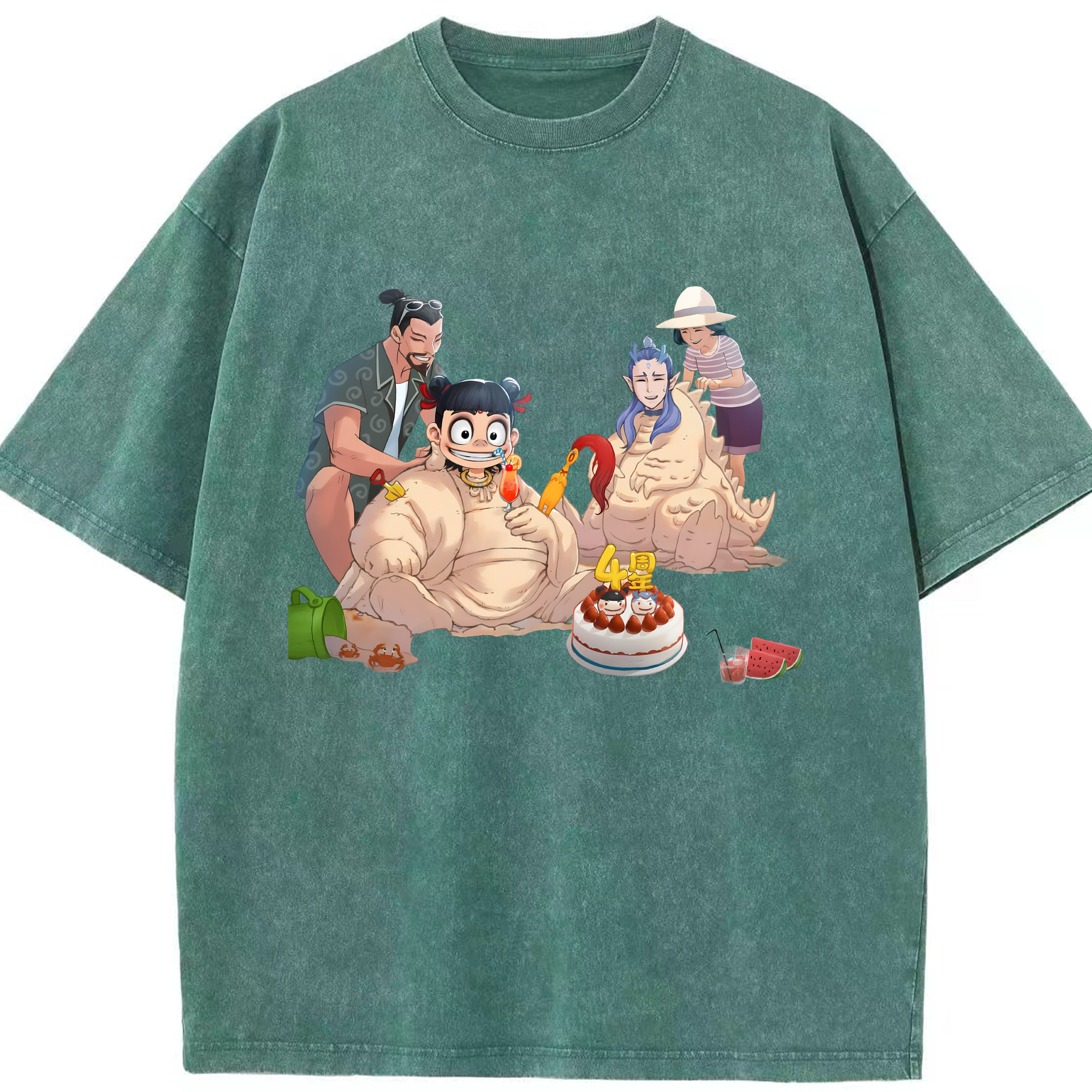 （画像用） Ne Zha 2 ナタ 魔童の大暴れ 綿100% ヴィンテージ風 半袖Tシャツ（フロントプリント）